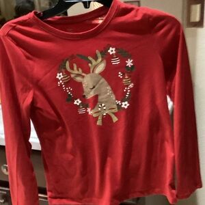 Holiday Time Red Long Sleeve Kids Shirt with Reindeer
